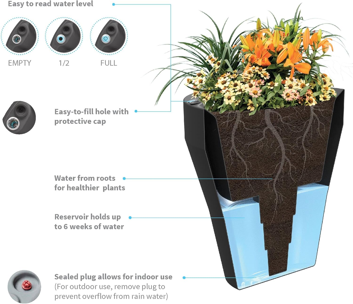 Crescent Garden Rim TruDrop – Maceta de riego automático, 22 pulgadas (corteza)