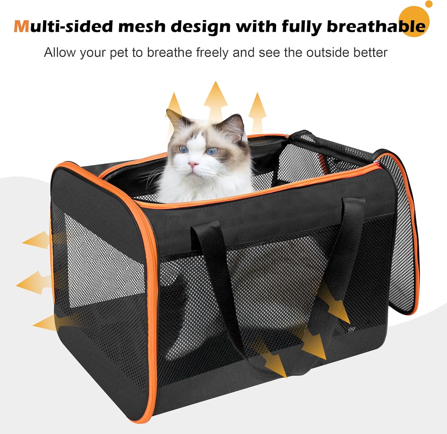 HiCaptain Bolsa transportadora negra para gatos, ligera y suave con ventana de malla superior, transpirable para gatos medianos y perros pequeños,