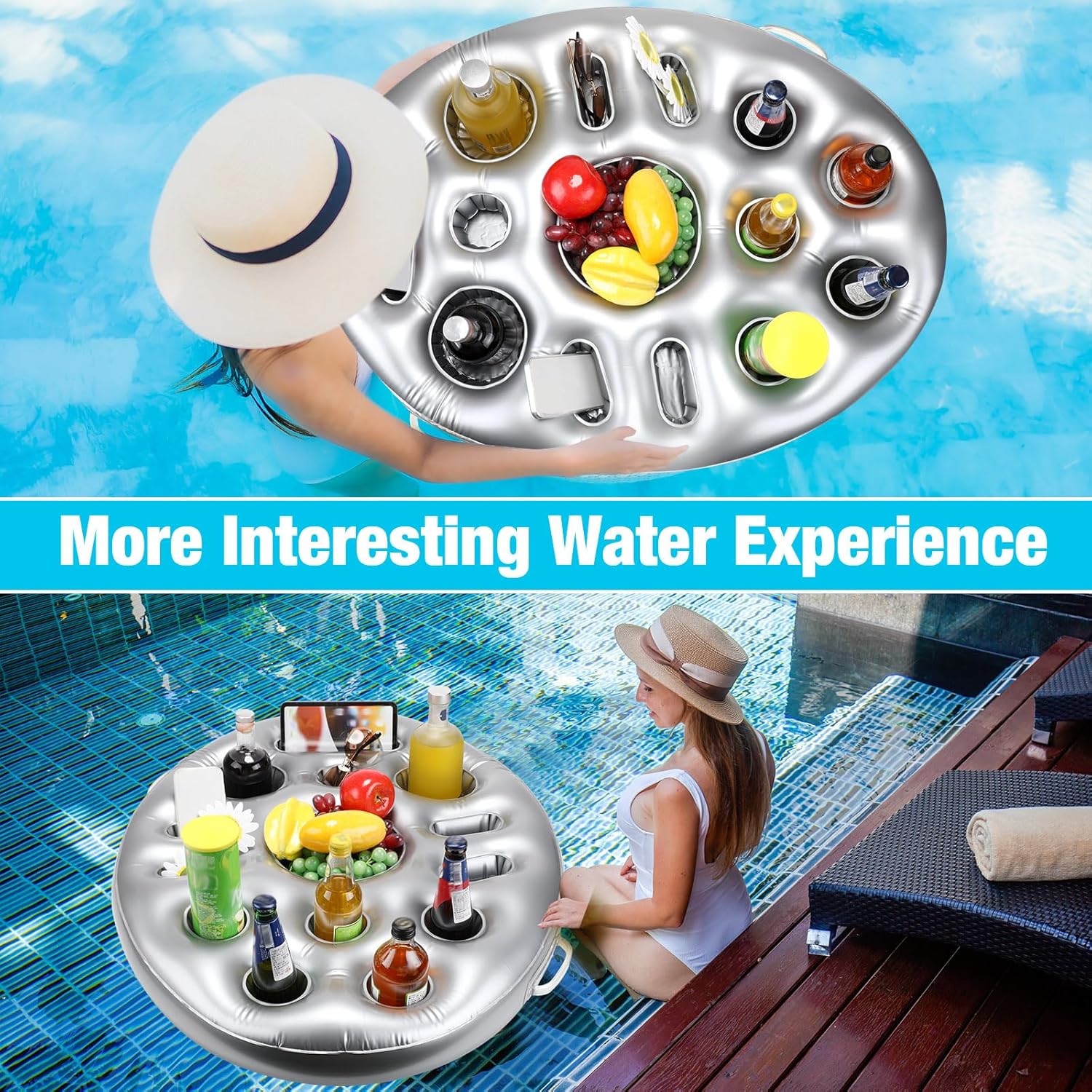 Beeveer Enfriador flotante inflable, soporte flotante para bebidas con 14 agujeros, flotadores de bebidas para piscina, piscina, flotadores de