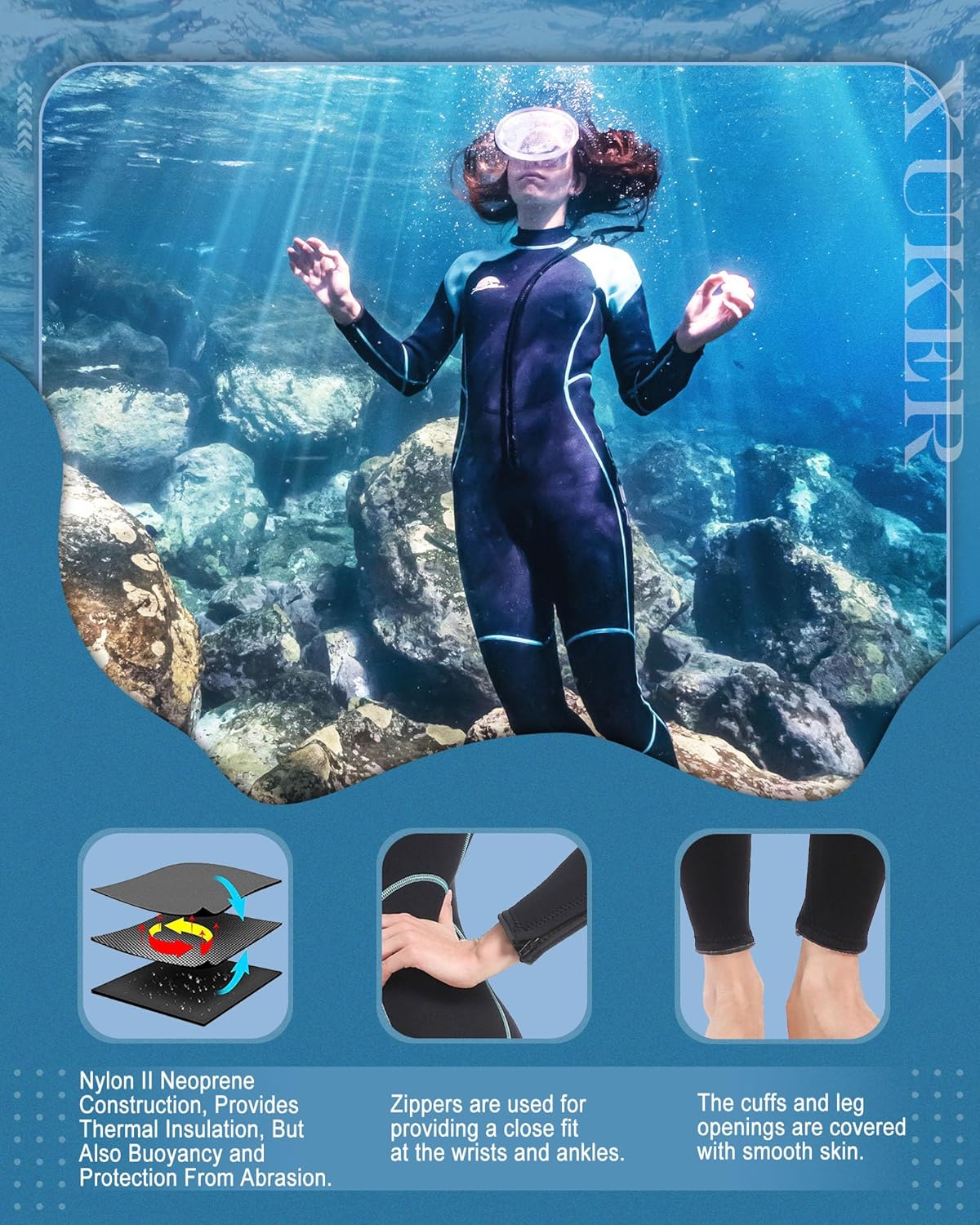 XUKER Traje de neopreno para mujer y hombre, 0.079 in, 0.118 in, neopreno con cremallera frontaltrasera en agua fría, traje de buceo de cuerpo