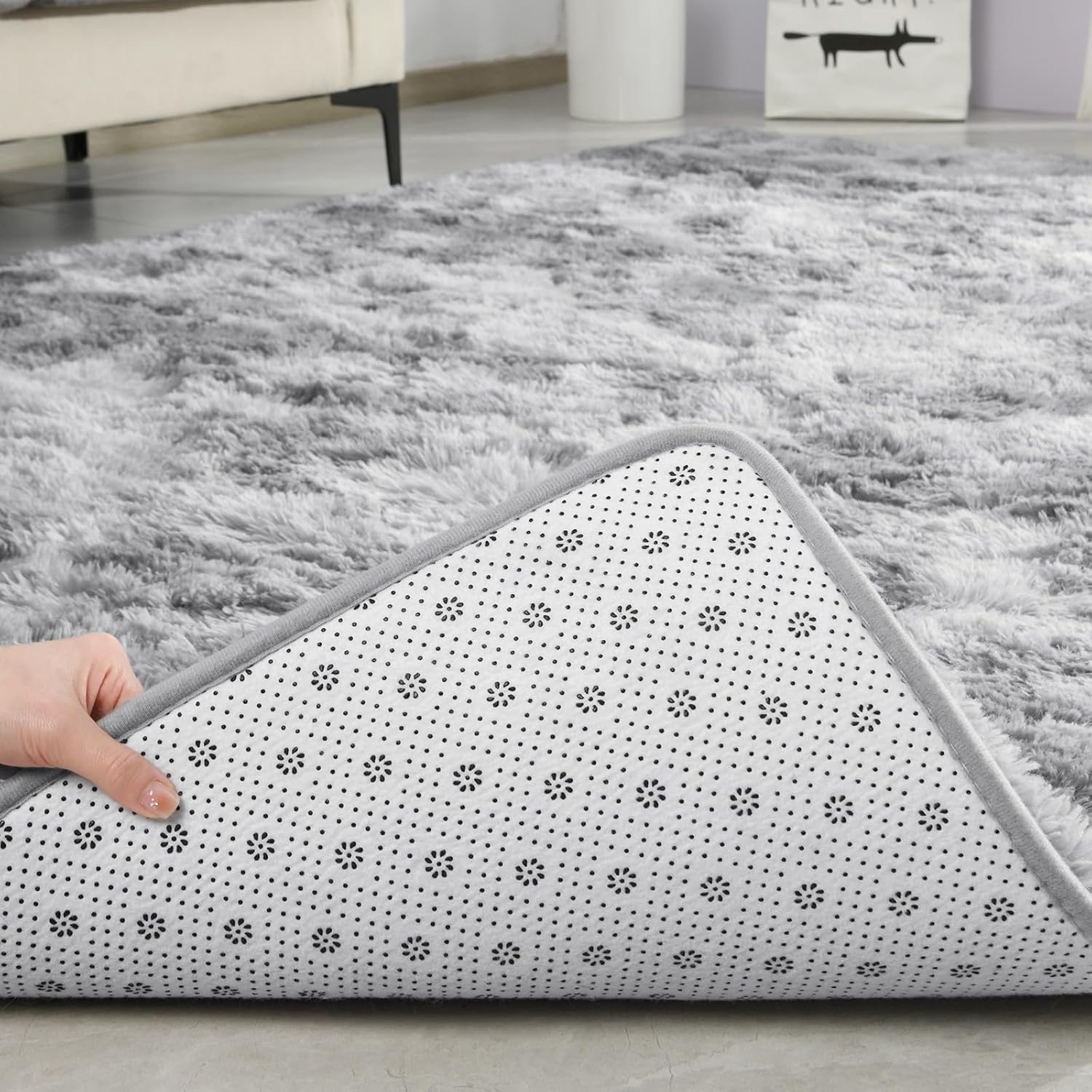 TWINNIS Alfombras grandes de pelo largo de 6 x 9 pulgadas para sala de estar, dormitorio, teñido anudado gris claro, alfombras de felpa súper suaves