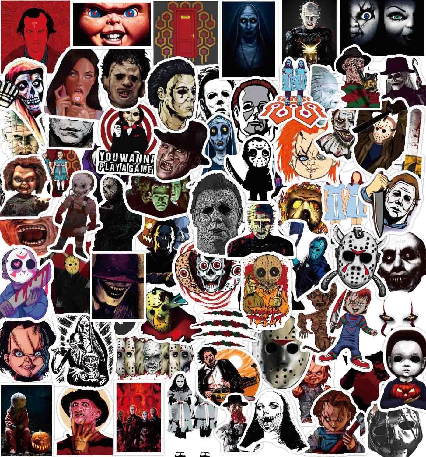 200 calcomanías de terror, vinilo impermeable para laptop, calcomanías para botellas de agua, decoración temática de película de terror, calcomanías