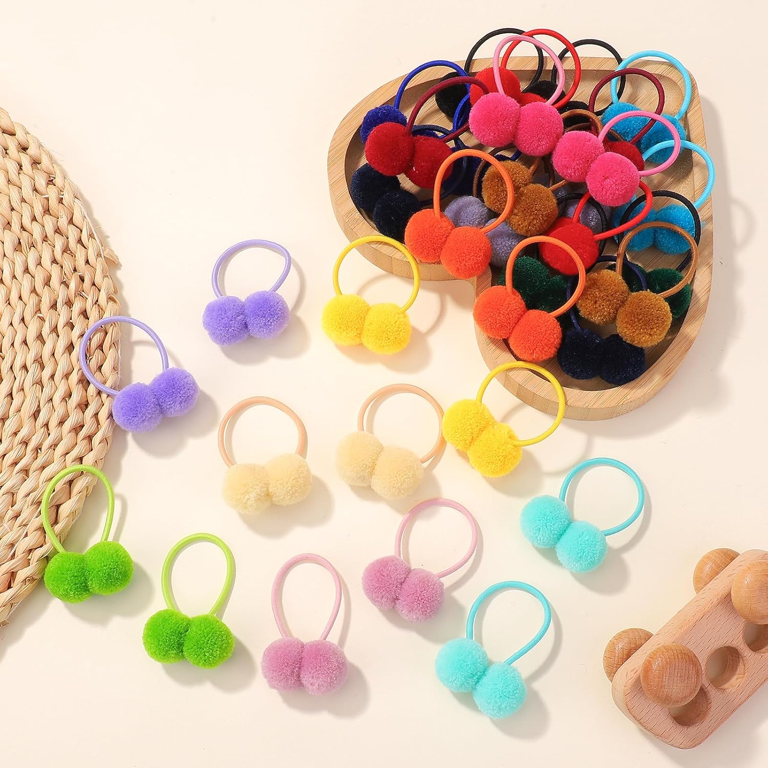 40 lazos para el pelo de bebé, accesorios para el cabello de niñas, bola de pompón pequeño, elástico para el cabello esponjoso, banda de goma para
