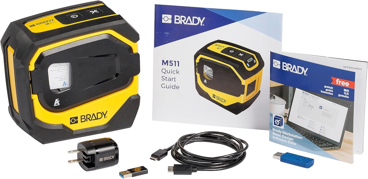 Brady Impresora de etiquetas industrial inalámbrica portátil M511, compatible con Bluetooth, batería de iones de litio, resistencia a los golpes de