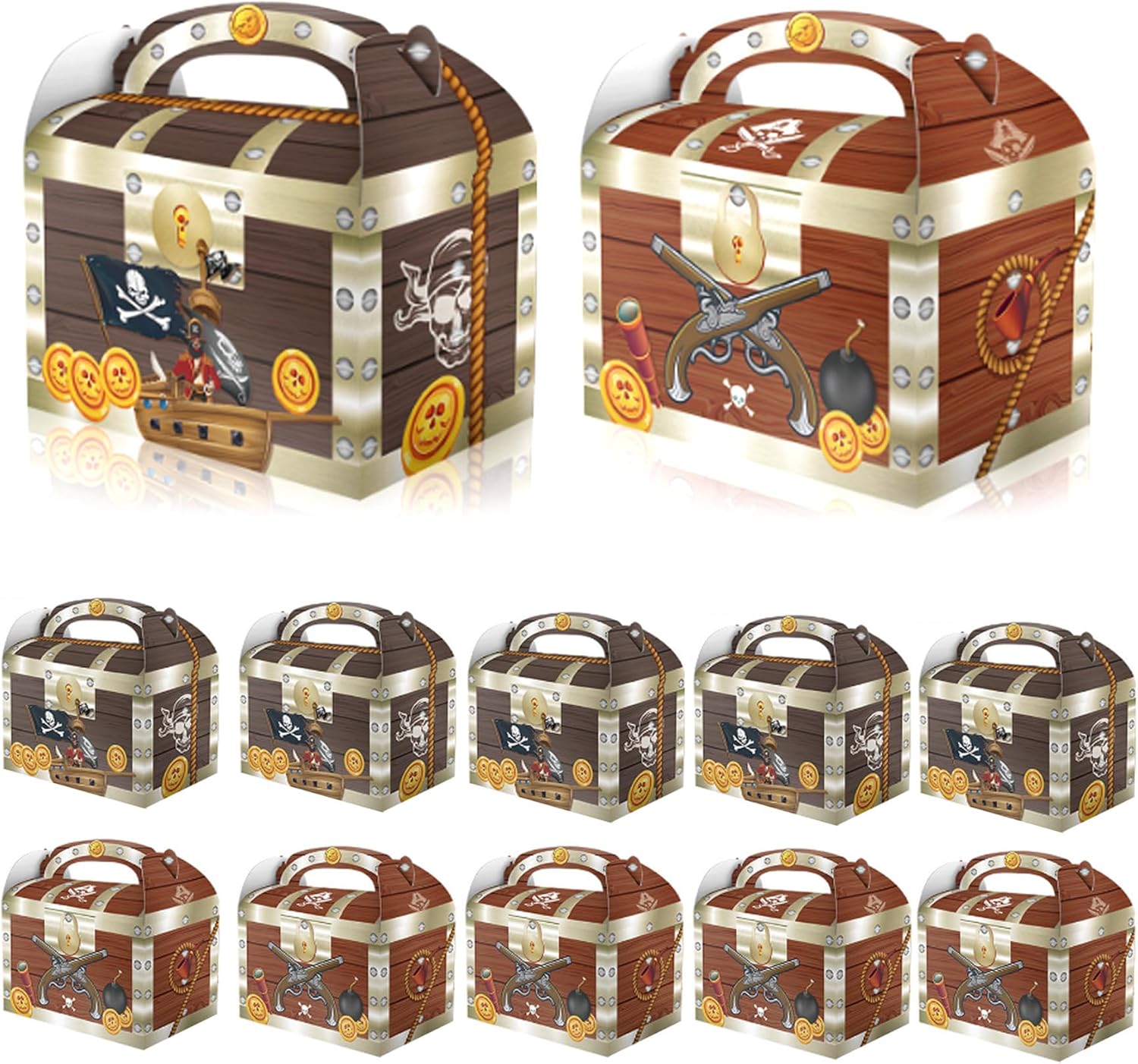 Cajas de tesoros para Halloween, cajas de cartón del tesoro pirata, cajas de golosinas para el juego de caza del tesoro, fiesta temática pirata