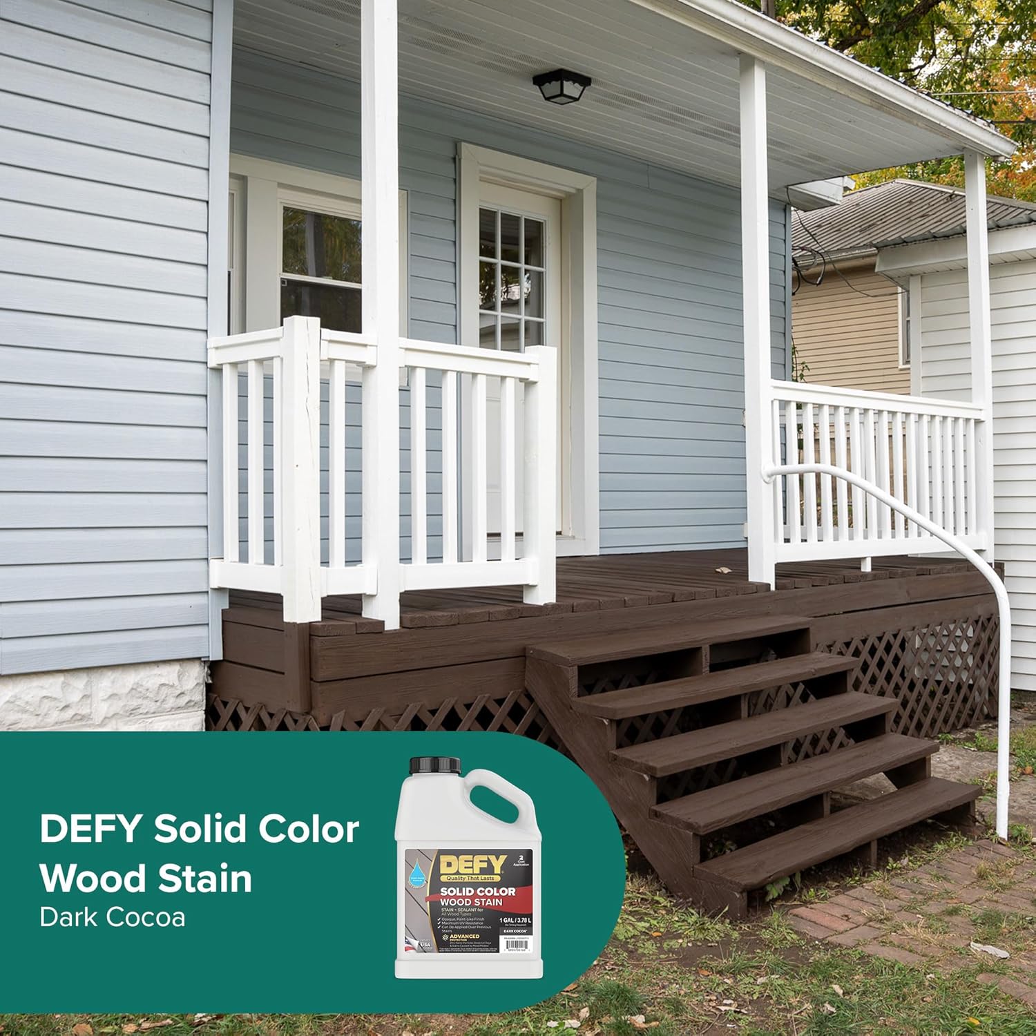 DEFY Tinte para madera de color sólido, cacao oscuro, 1 galón, pintura de cubierta de larga duración para madera y manchas de cercas, pintura de