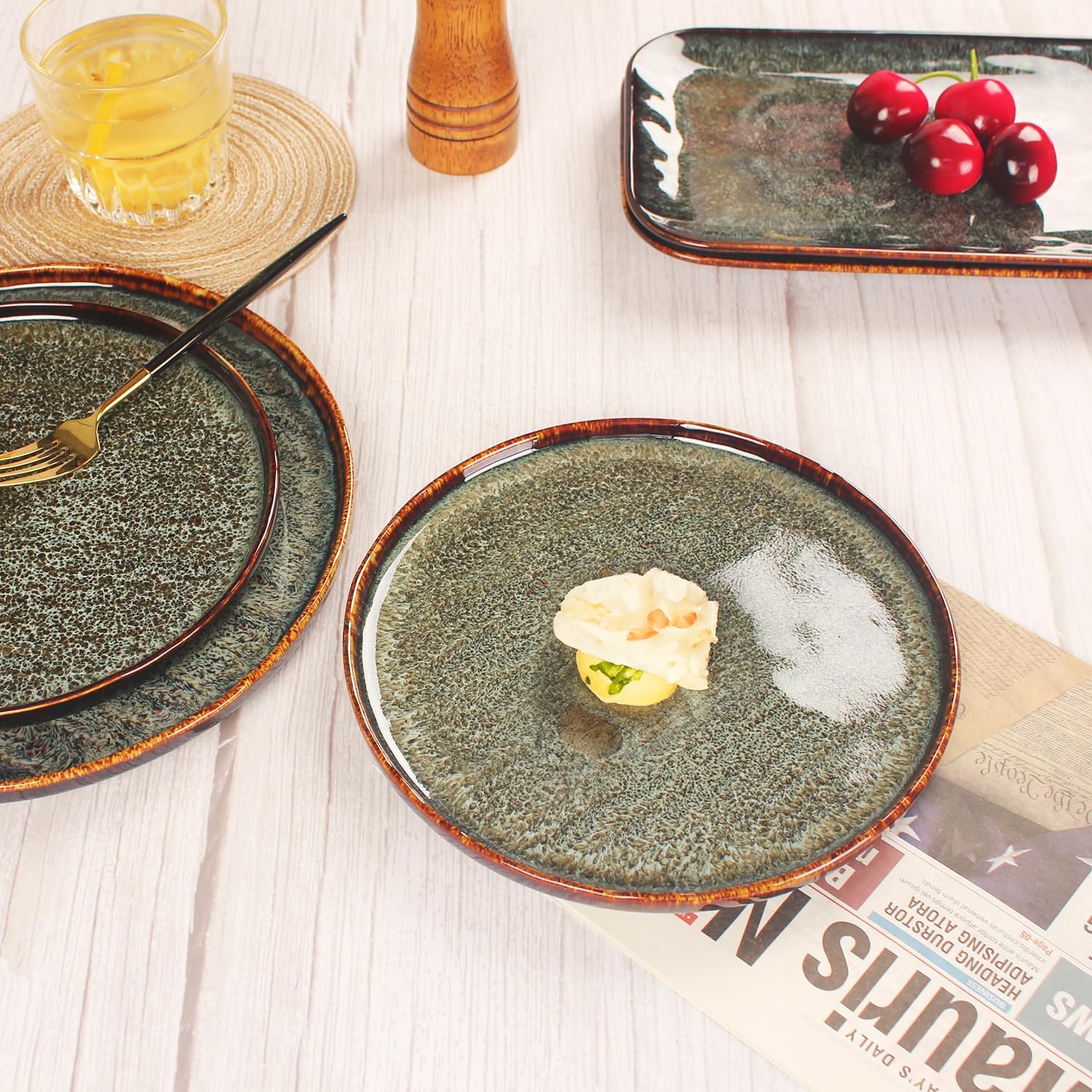 jinsongdafa Juego de 4 platos llanos de porcelana para aperitivos, platos principales para carne, pan, risotto, pasta, ensalada, aptos para