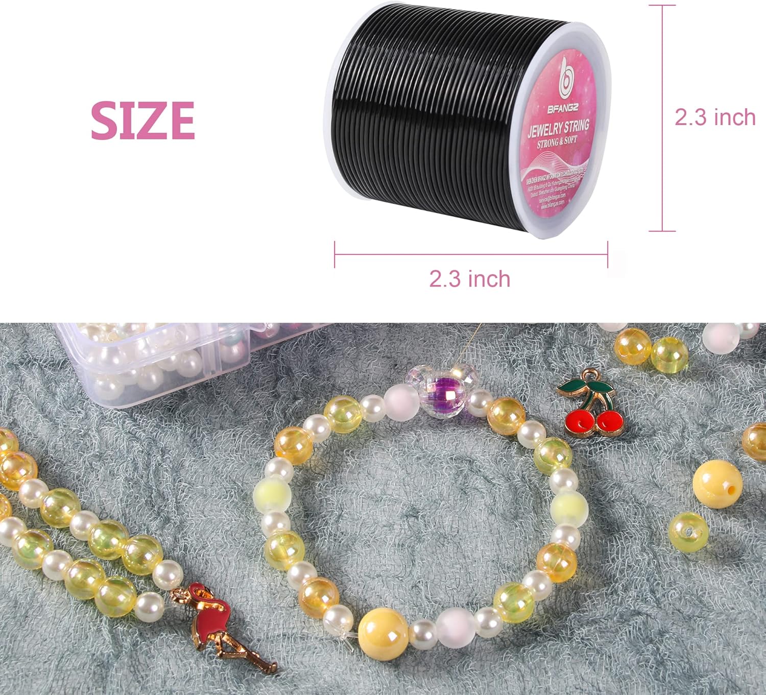 BFANGZ Cuerda elástica de 0.059in y 164.0ft para hacer joyas, cuerda elástica de cristal, cuerda elástica para pulseras, collares, joyas y