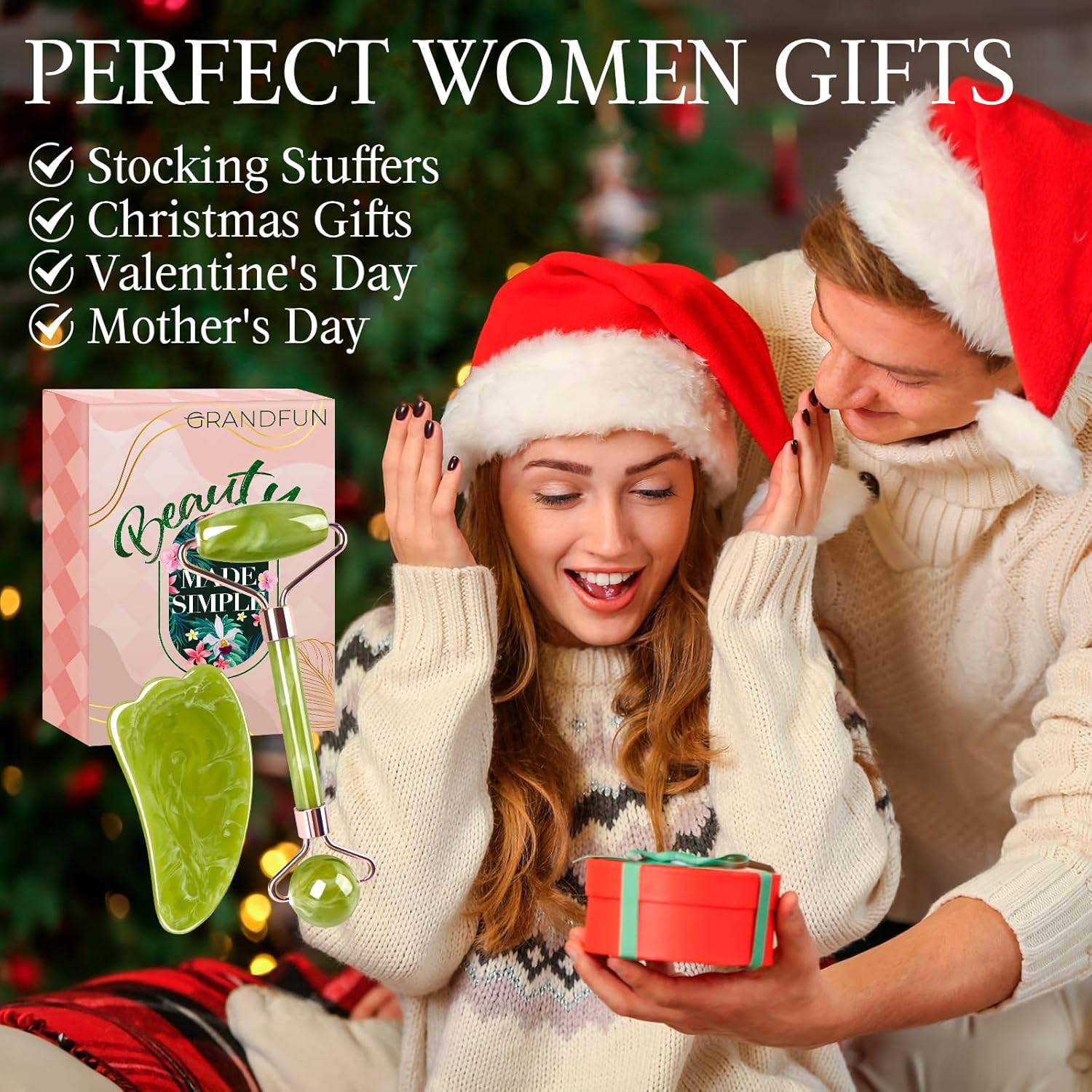 Regalos para mujeres, relleno de calcetines de Navidad rodillo facial Gua Sha, juego de herramientas únicas para regalos de cumpleaños, accesorios