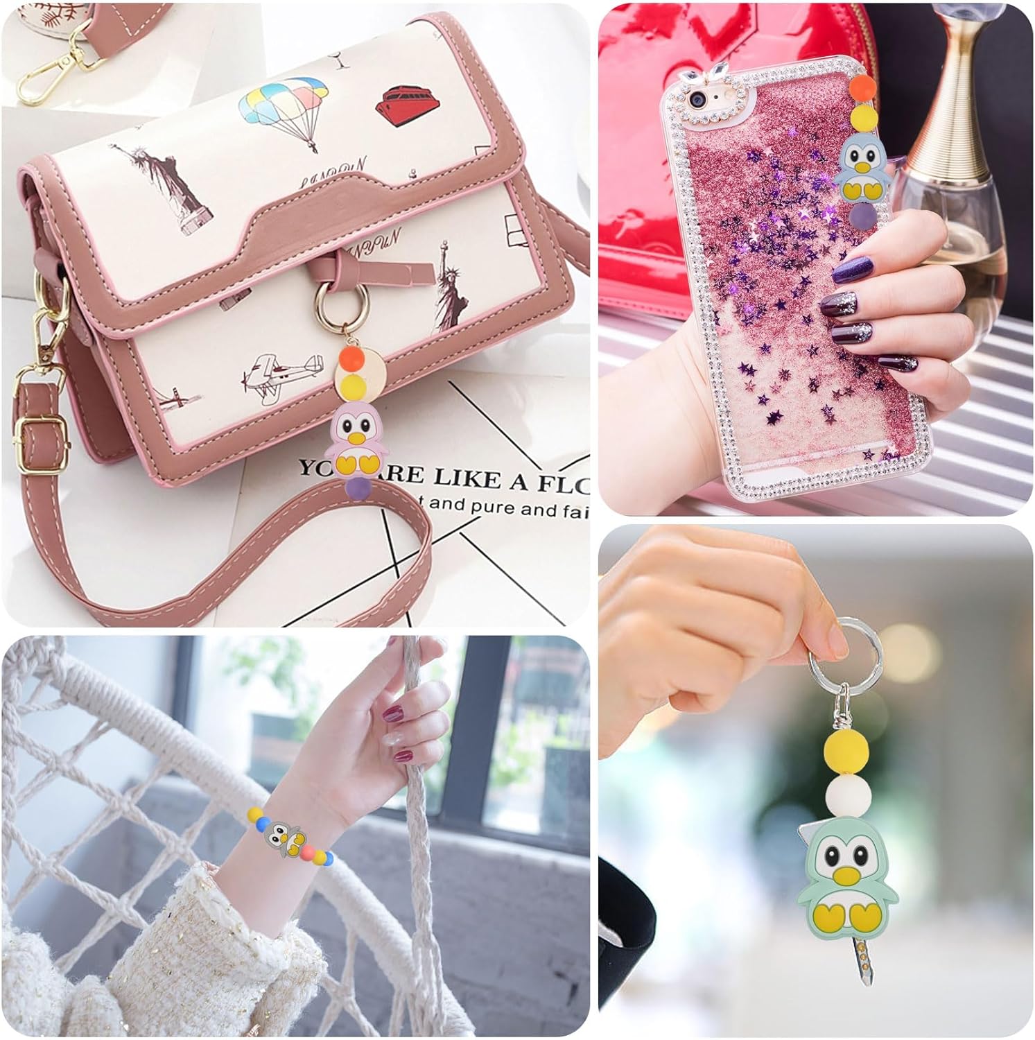 CHGCRAFT 10 cuentas de silicona con forma de pingüino de 5 colores, cuentas espaciadoras de pingüino para bricolaje, collares, pulseras, llaveros