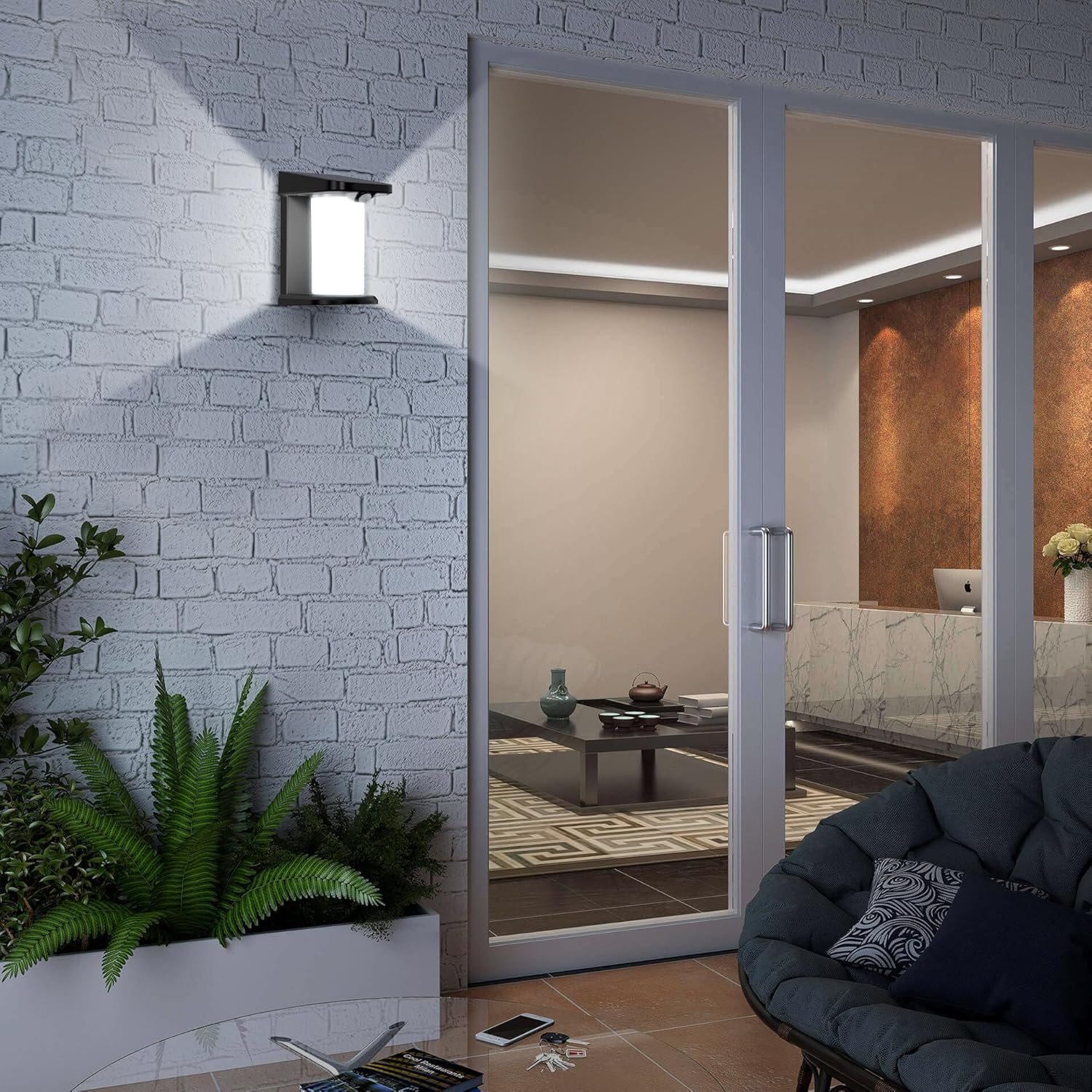 Luces solares de movimiento para exteriores, 2 modos de iluminación, IP54 impermeable, encendidoapagado automático, inalámbrico, adecuado para valla