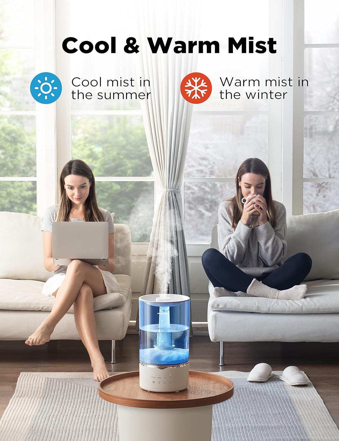 Pelonis Humidificadores de niebla cálida y fría para dormitorio, habitación grande, hogar y bebé, humidificador ultrasónico de niebla fría y cálida