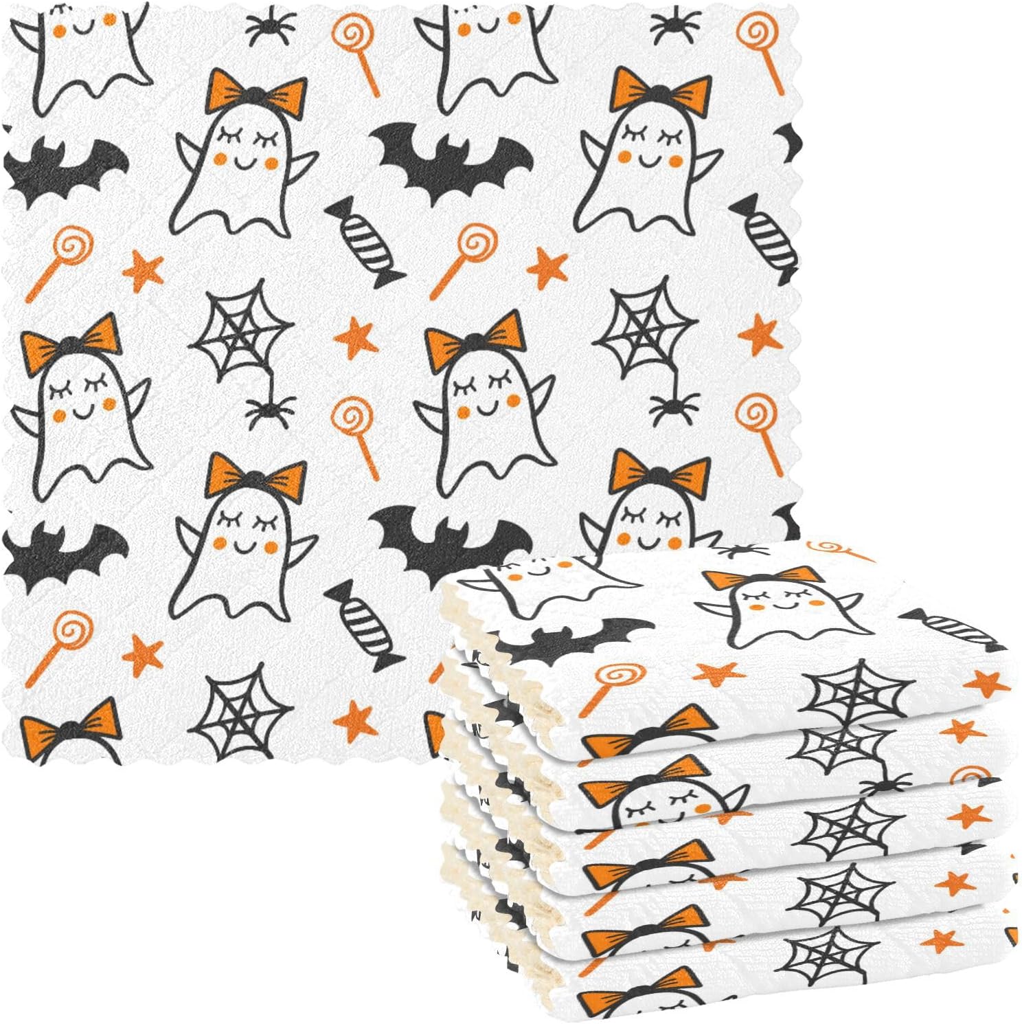 Halloween Cute Devil White Set of 6 Quick Dry Microfiber Towels Kitchen Print Cotton Car Cleaning Cloth for Bathroom Sink