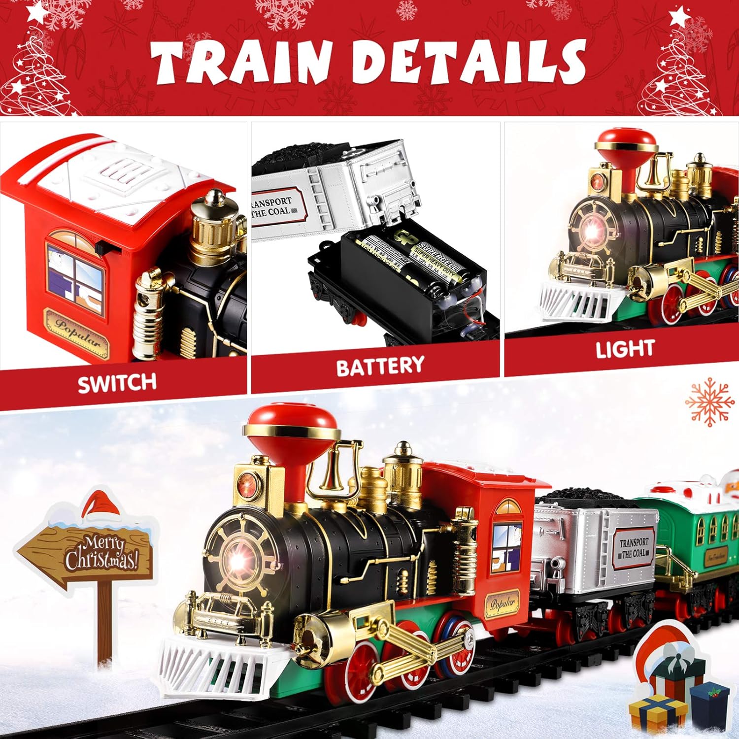 Toddmomy Juego de tren de Navidad rompecabezas 3D para adultos y niños, kit de tren de Navidad con luces y sonidos, pistas de ferrocarril,