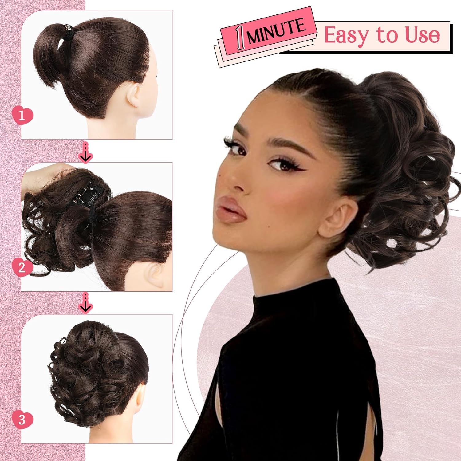 HOOJIH Extensión de cola de caballo con clip de garra, cola de caballo corta de 9 pulgadas, extensiones de cabello rizado ondulado y grueso,