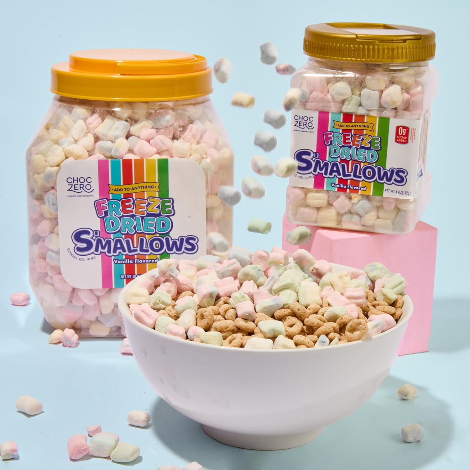 ChocZero Brocas de malvavisco liofilizadas  malvaviscos sin azúcar  Keto, formas divertidas, horneado, helado y cobertura de cereales  18 onzas
