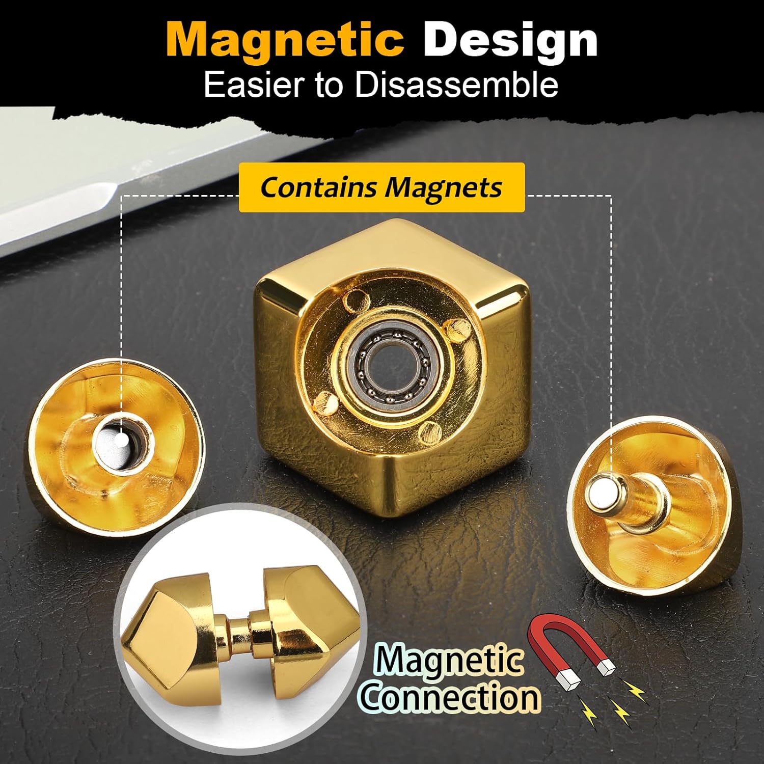Dilabnba Cubo de metal Fidget Spinner Toy para niños adultos, cubo dorado Fidget Block Figner Spinner Focus 2 en 1 Spinning para niños 3-12, mini