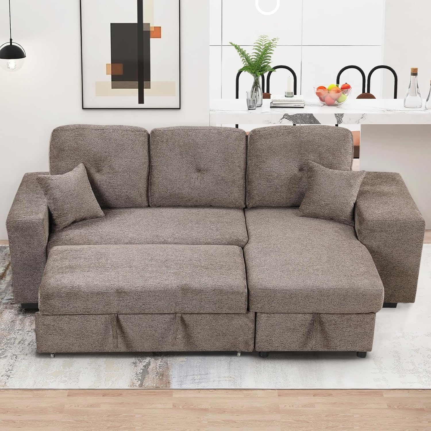 Sofá cama de 95 pulgadas, sofá cama en forma de L de 3 plazas con diván de almacenamiento, sofá cama convertible extraíble, sofá cama seccional para