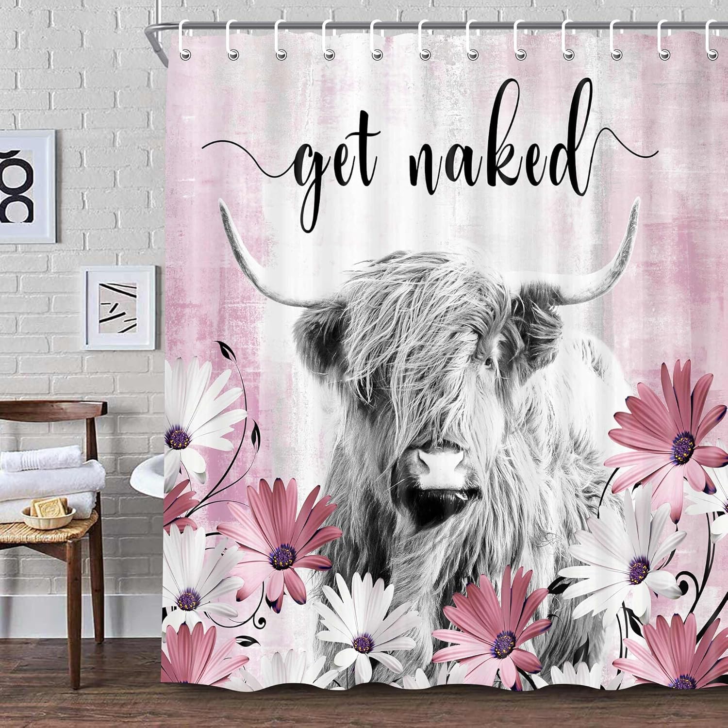 Juego de cortinas de ducha divertidas de vaca de las tierras altas, cortinas de ducha divertidas para baño con diseño de vaca rústica, tela de