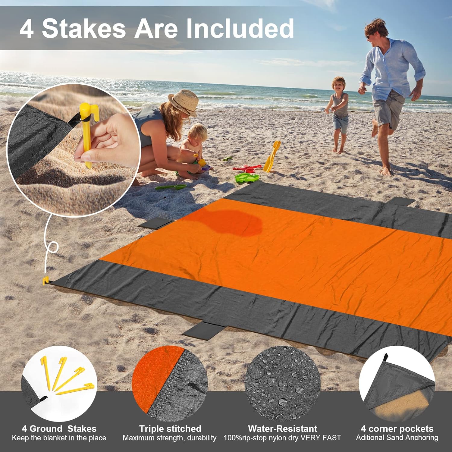 kegemor Manta de playa impermeable a prueba de arena, extra grande, de gran tamaño, 120 x 108 pulgadas, portátil, ligera, para exteriores, para