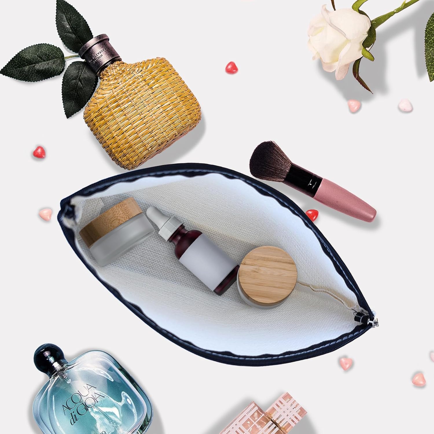 Bolsa de cosméticos, bolsa de maquillaje de flores abstractas, impermeable, pequeña, portátil, para mujeres y niñas, para viajes, estudio,