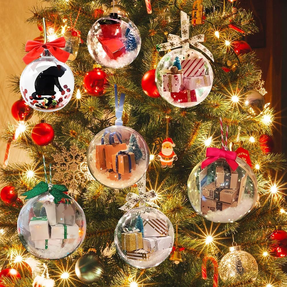 2024, mini paquetes de adornos de Navidad, bolas de Navidad transparentes, decoraciones para árbol de Navidad, divertidos adornos de Navidad (mini