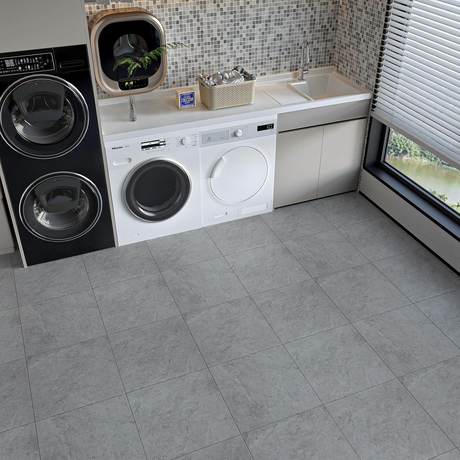 VaryStyle Paquete de 20 azulejos de vinilo impermeables para despegar y pegar, de 12 x 12 pulgadas, hormigón gris clásico, autoadhesivos,