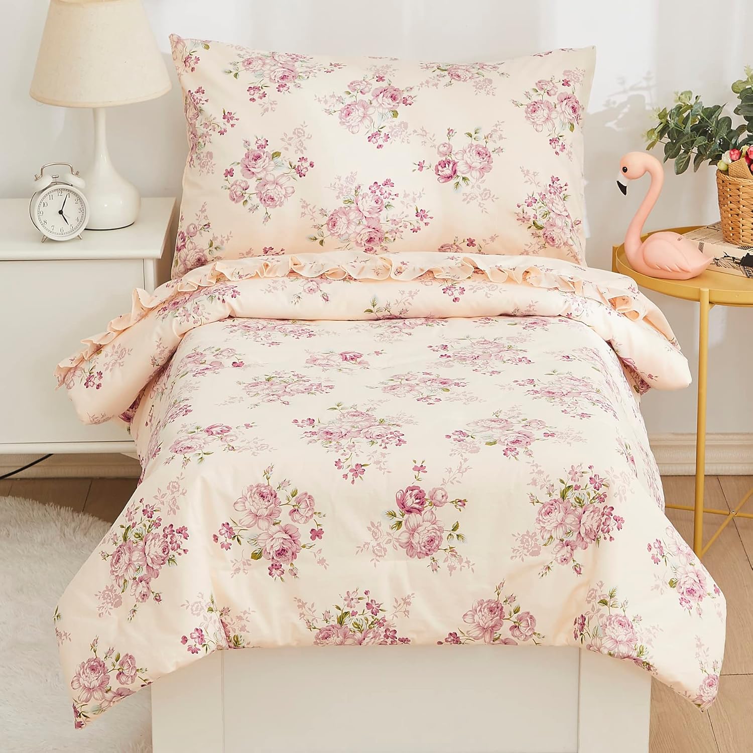 Brandream Juego de ropa de cama para niñas pequeñas, juego de sábanas de 4 piezas en una bolsa, ropa de cama de princesa para niños con sábana