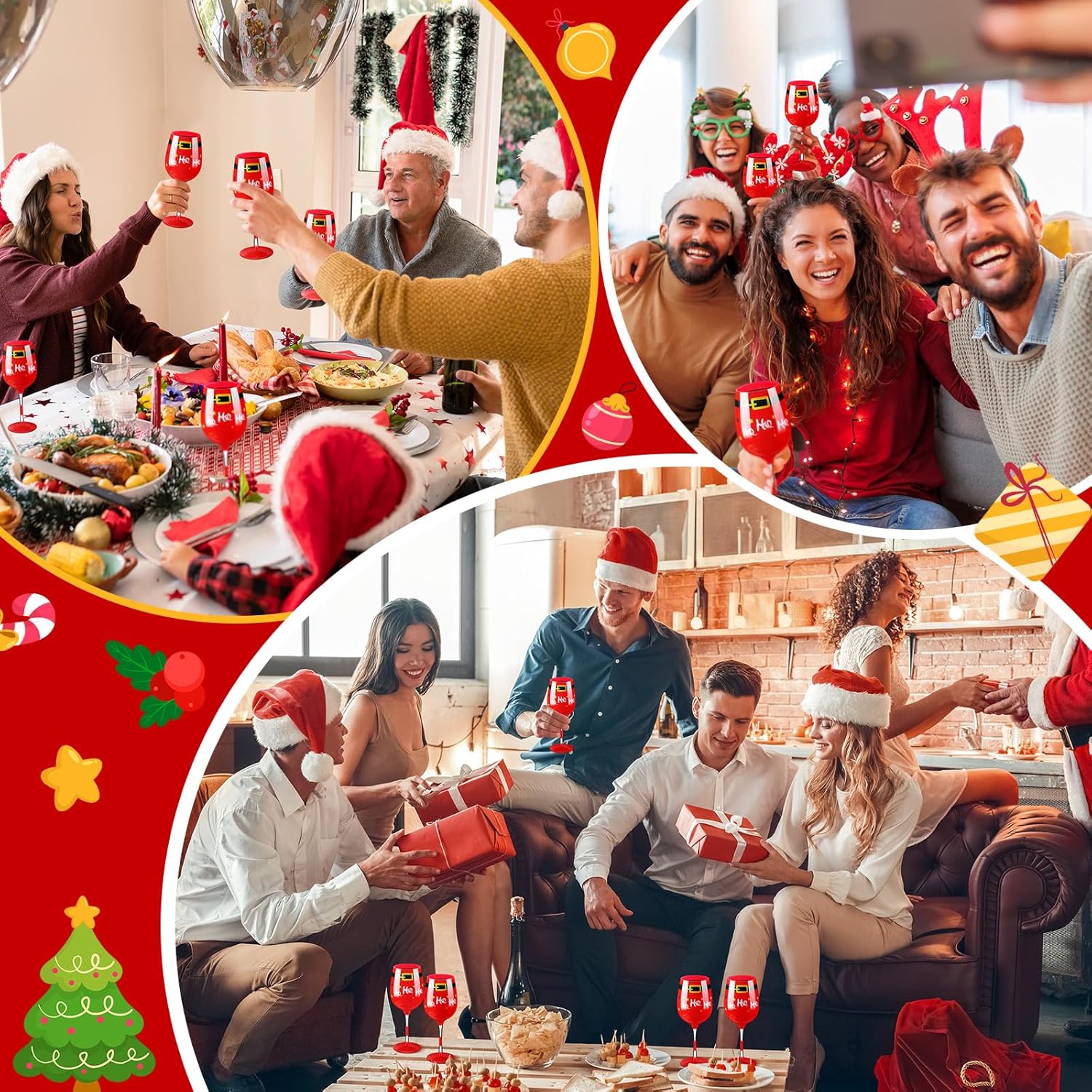 Sliner Juego de 6 copas de vino de Navidad, con cinturón de Santa Claus, copas de vino con tallo de Papá Noel, copas de vino de Navidad, regalos de