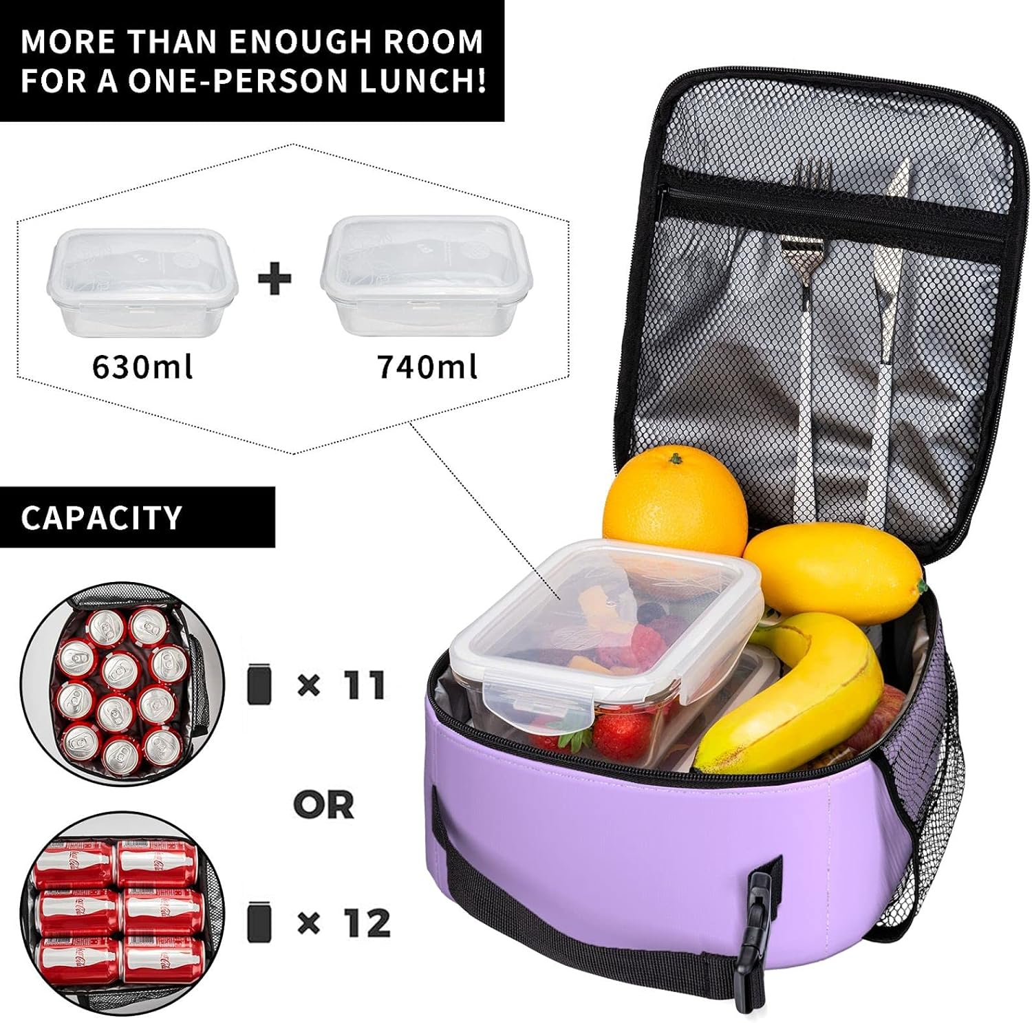 WJLKSJD Lonchera morada, aislada, reutilizable, hielera térmica con asa desmontable, lonchera para niñas, niños, mujeres y hombres