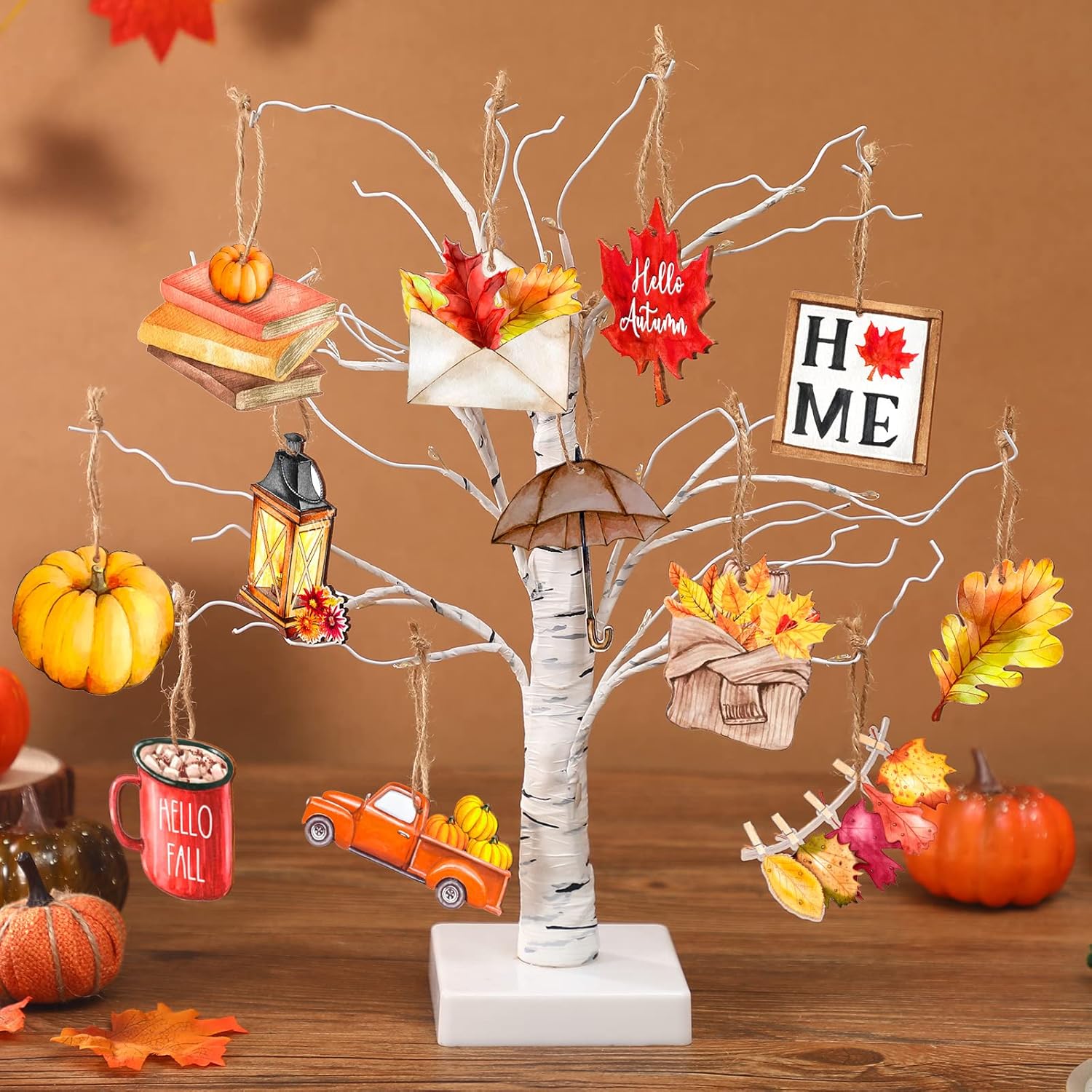 Karenhi 36 adornos de madera de Acción de Gracias para árbol de Acción de Gracias, decoraciones colgantes de otoño, hoja de arce, calabaza, camión,