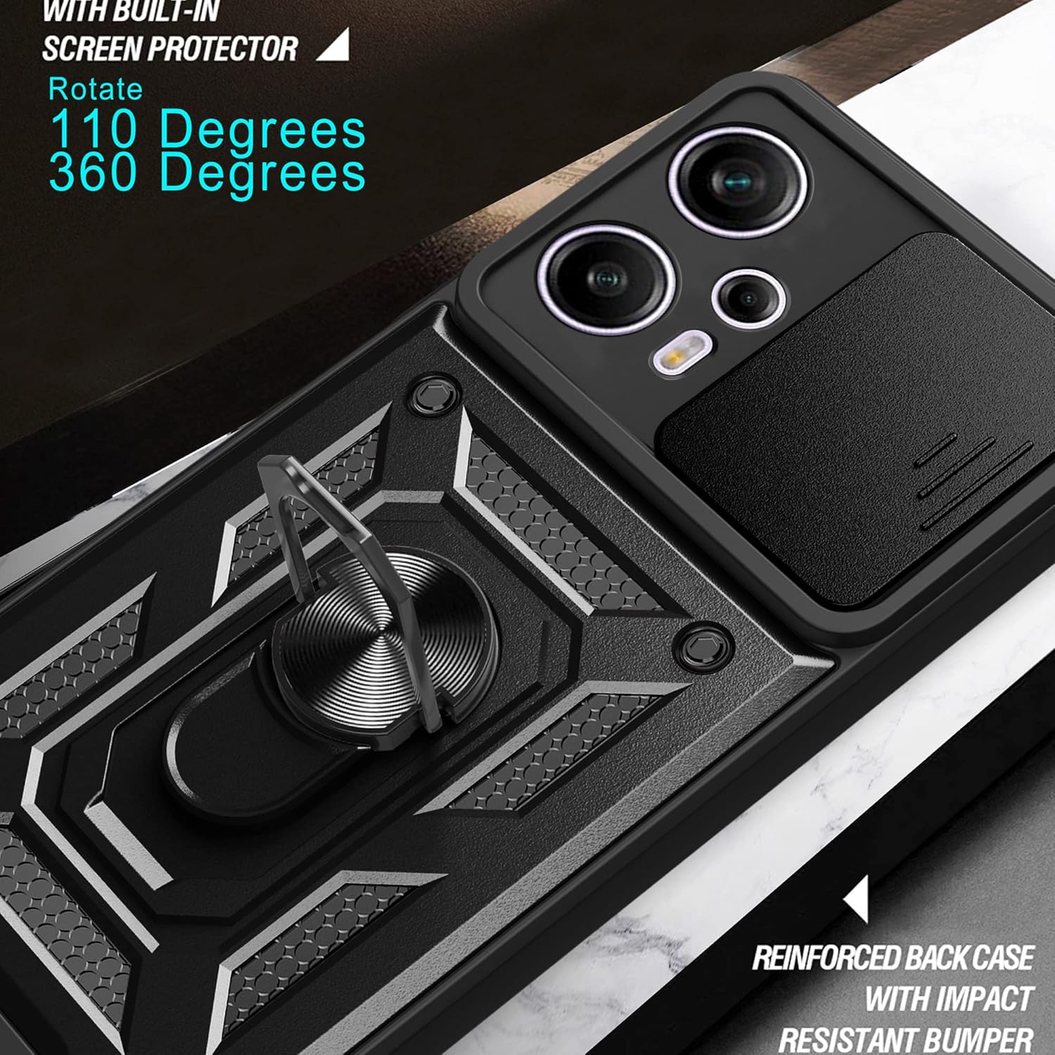 Ysnzaq Funda para Xiaomi Poco F5 5GRedmi Note 12 Turbo, resistente a prueba de golpes lente protectora cubierta del teléfono con soporte magnético