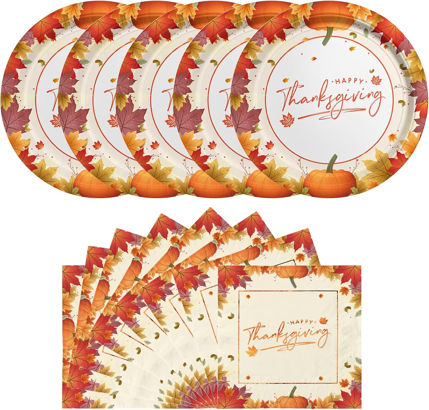 Gatherfun Suministros para fiesta de Acción de Gracias, hojas de arce, platos de papel desechables y servilletas para cena de Acción de Gracias,