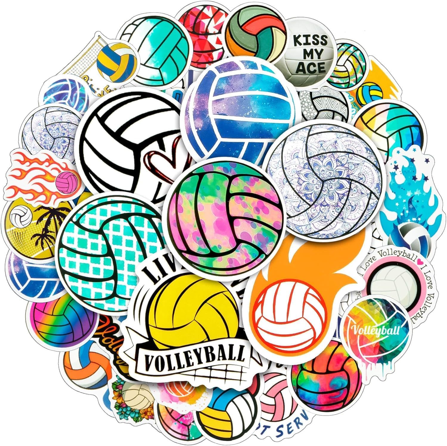150 calcomanías de voleibol para botellas de agua, impermeables, paquete de calcomanías deportivas de vinilo grandes, regalos de voleibol para