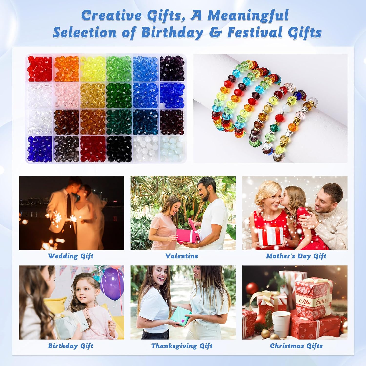 JADVY Kit de 1120 cuentas de cristal para hacer pulseras con cuentas espaciadoras, 0.315 in, 24 colores para hacer joyas, cuentas de vidrio y