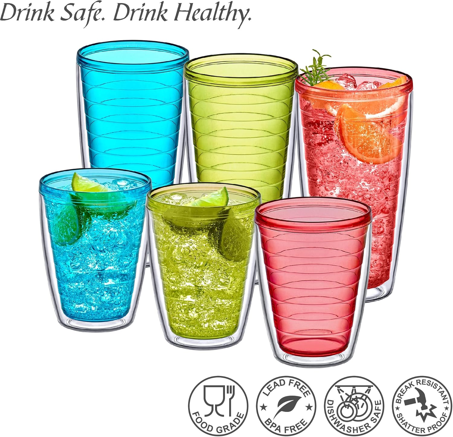Amazing Abby – Alaska – Vasos de plástico aislados de 16 onzas y 24 onzas (juego de 6), vasos de plástico de doble pared, vasos de plástico