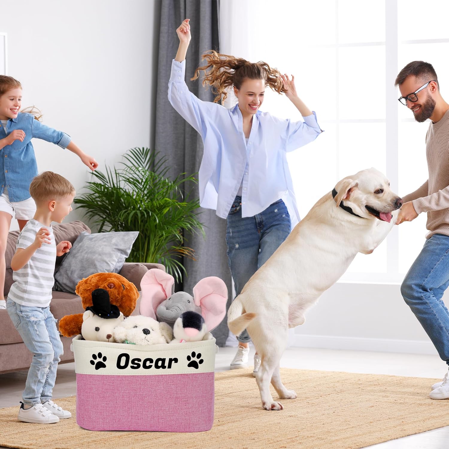 Zhamate Personalized Dog Toy Basket with Pet’s Name, Custom Dog Toy Bin, Sturdy Foldable Collapsible Storage Box, Dog Toy Box with Handles for Dog