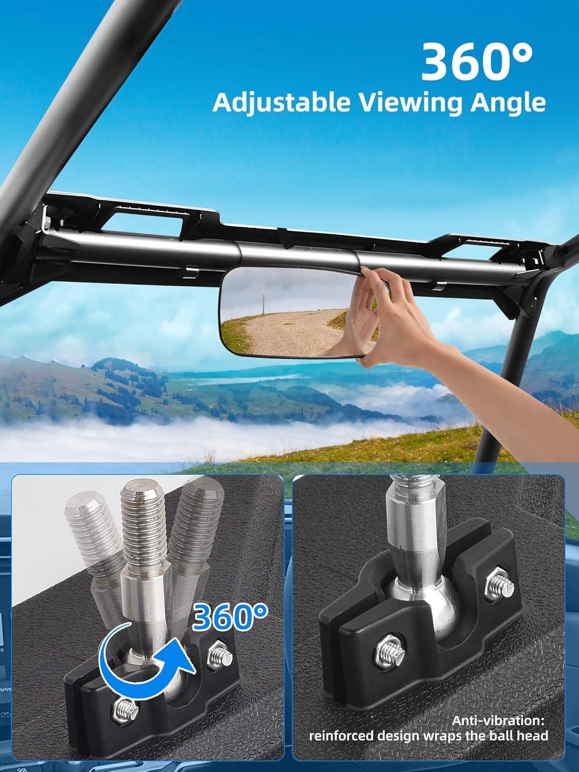 Espejo retrovisor Polaris Ranger, espejo retrovisor central ZIDIYORUO HD para Polaris Ranger 500 570 900 XP 1000XP Crew 2017-2023 en la pestaña de
