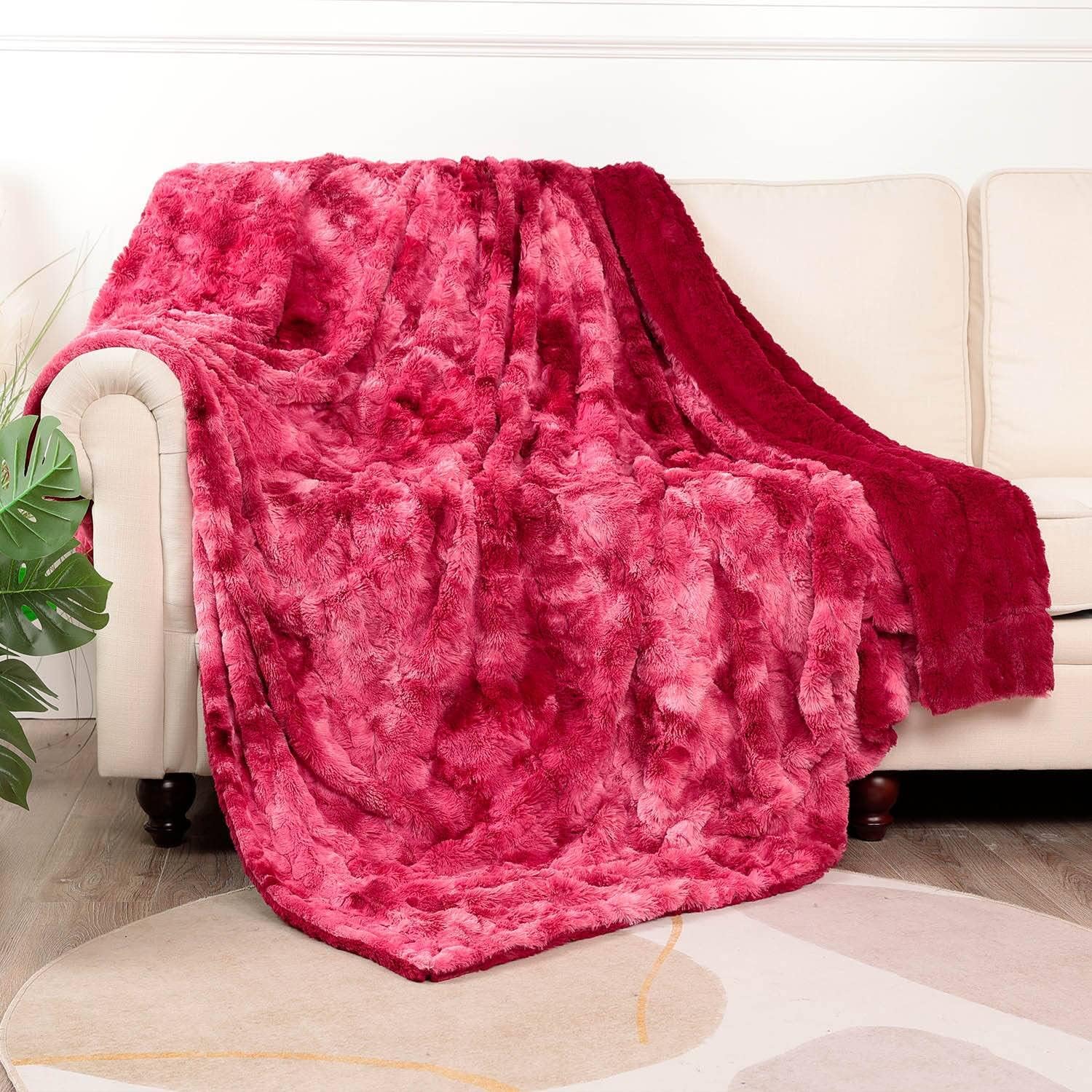 NANPIPER Manta de piel sintética, suave y mullida para mujer, color rojo vino, 60 x 80 pulgadas