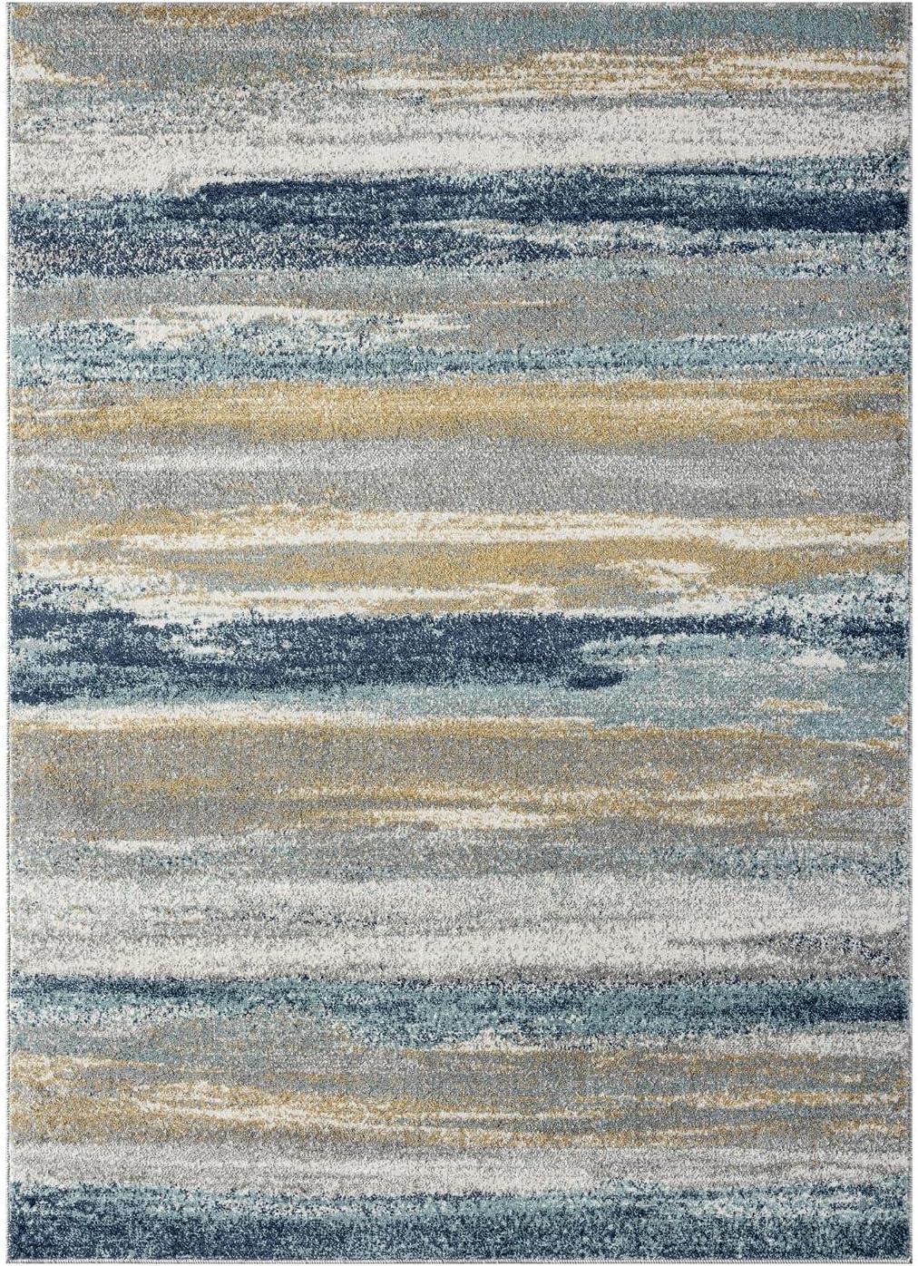 LUXE WEAVERS Alfombra moderna resistente a las manchas, color amarillo y azul, tamaño 9 x 12