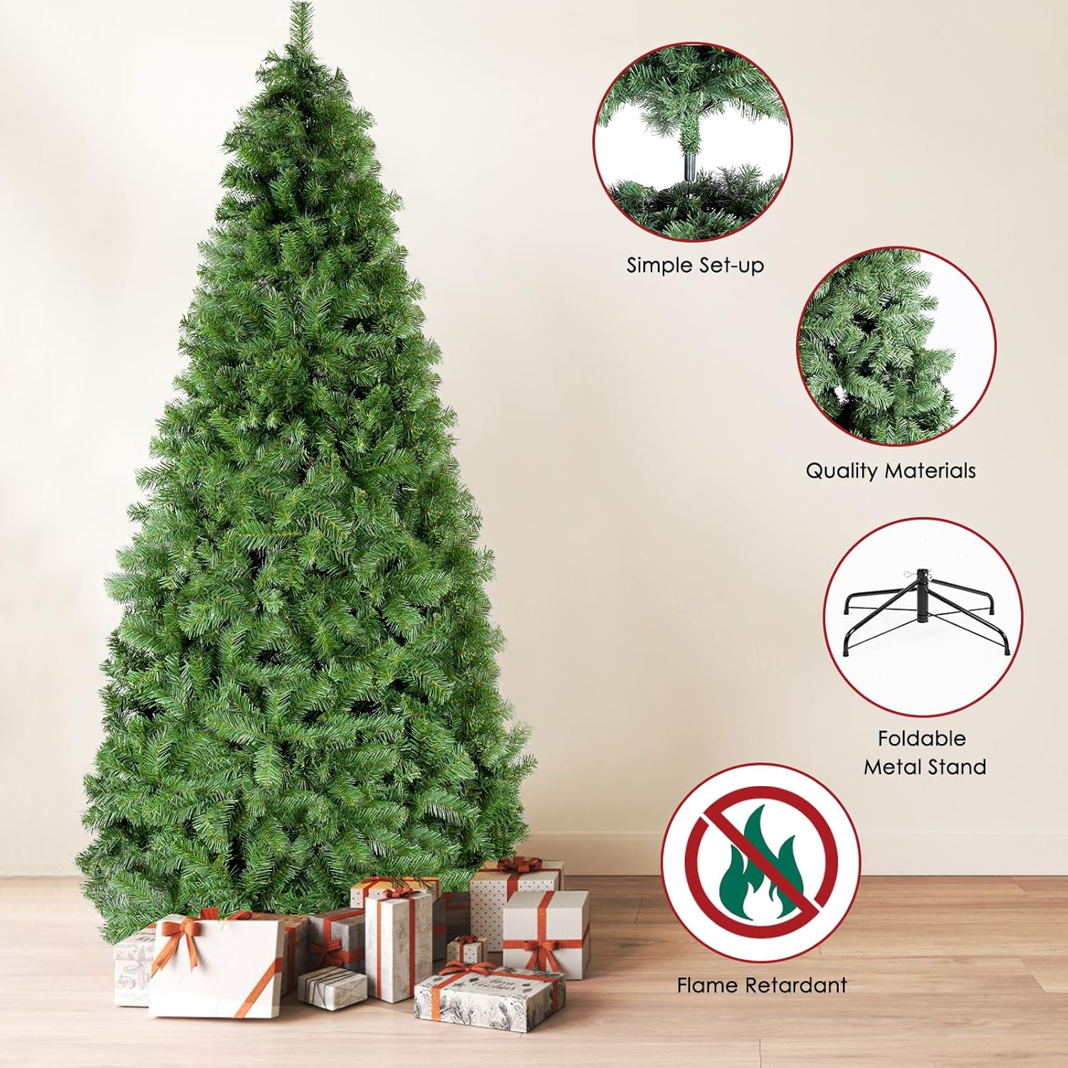 Árbol de Navidad artificial de abeto de 6.5 pies con bisagras de metal de alta calidad, adecuado para el hogar, oficina, decoración de fiestas,
