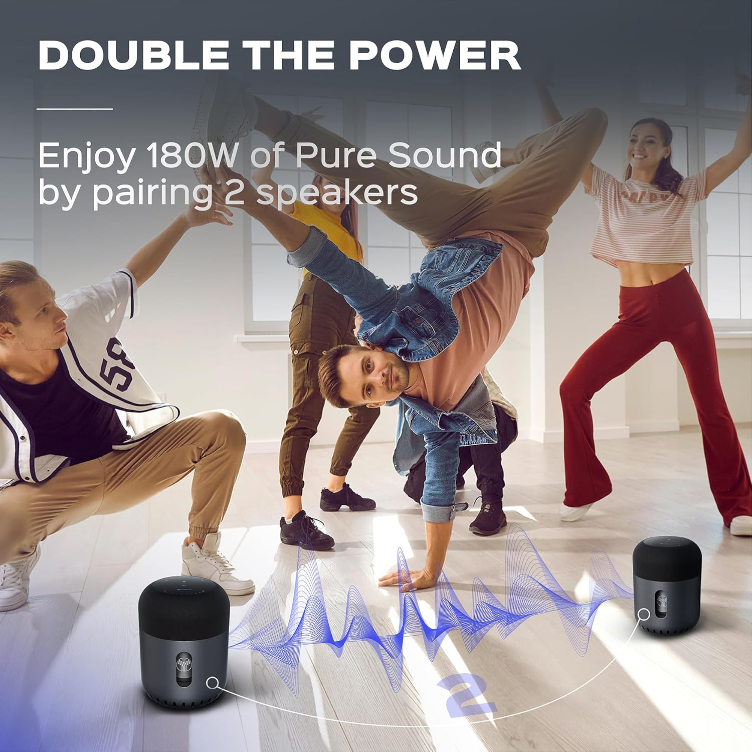 TREBLAB Altavoz Bluetooth portátil HD-360 – Potente sistema de 5 controladores con subwoofer y 8 radiadores de graves, sonido envolvente de 360 ,