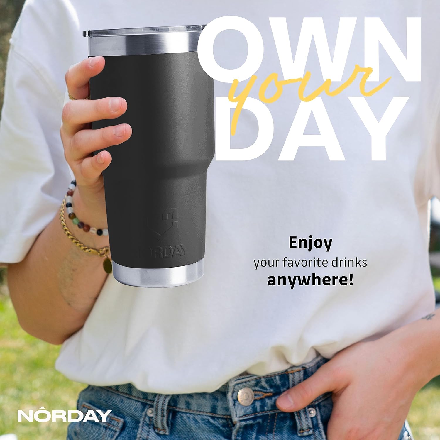 NORDAY Vaso con tapa, 30 onzas, vaso aislado negro, vasos de acero inoxidable, taza de café de viaje con aislamiento al vacío de doble pared para