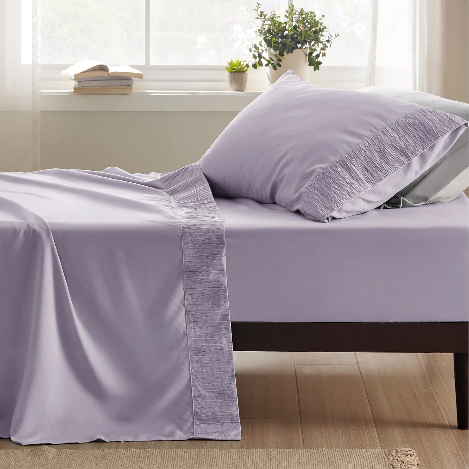 Bedsure Sábanas para dormitorio individual XL, sábanas suaves extra largas para cama individual, 3 piezas, sábanas de lujo color lavanda, tamaño