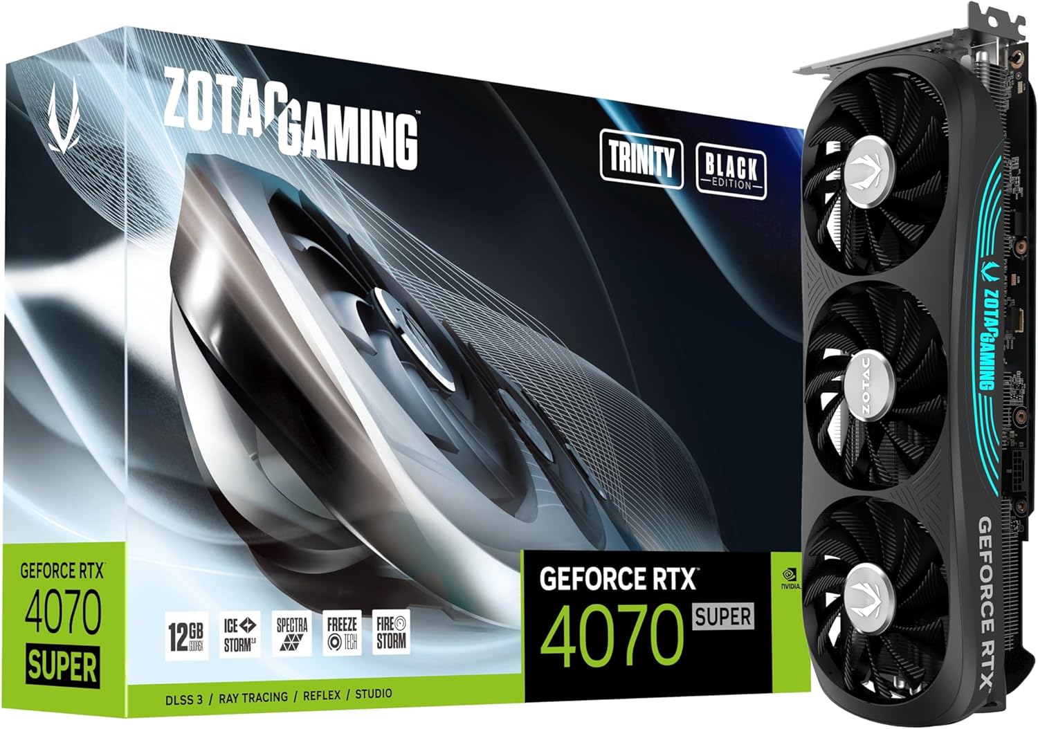 ZOTAC Gaming GeForce RTX 4070 Super Trinity Black Edion DLSS 3 12GB GDDR6X 192-bit 21 Gbps PCIE 4.0 Tarjeta gráfica para juegos, refrigeración