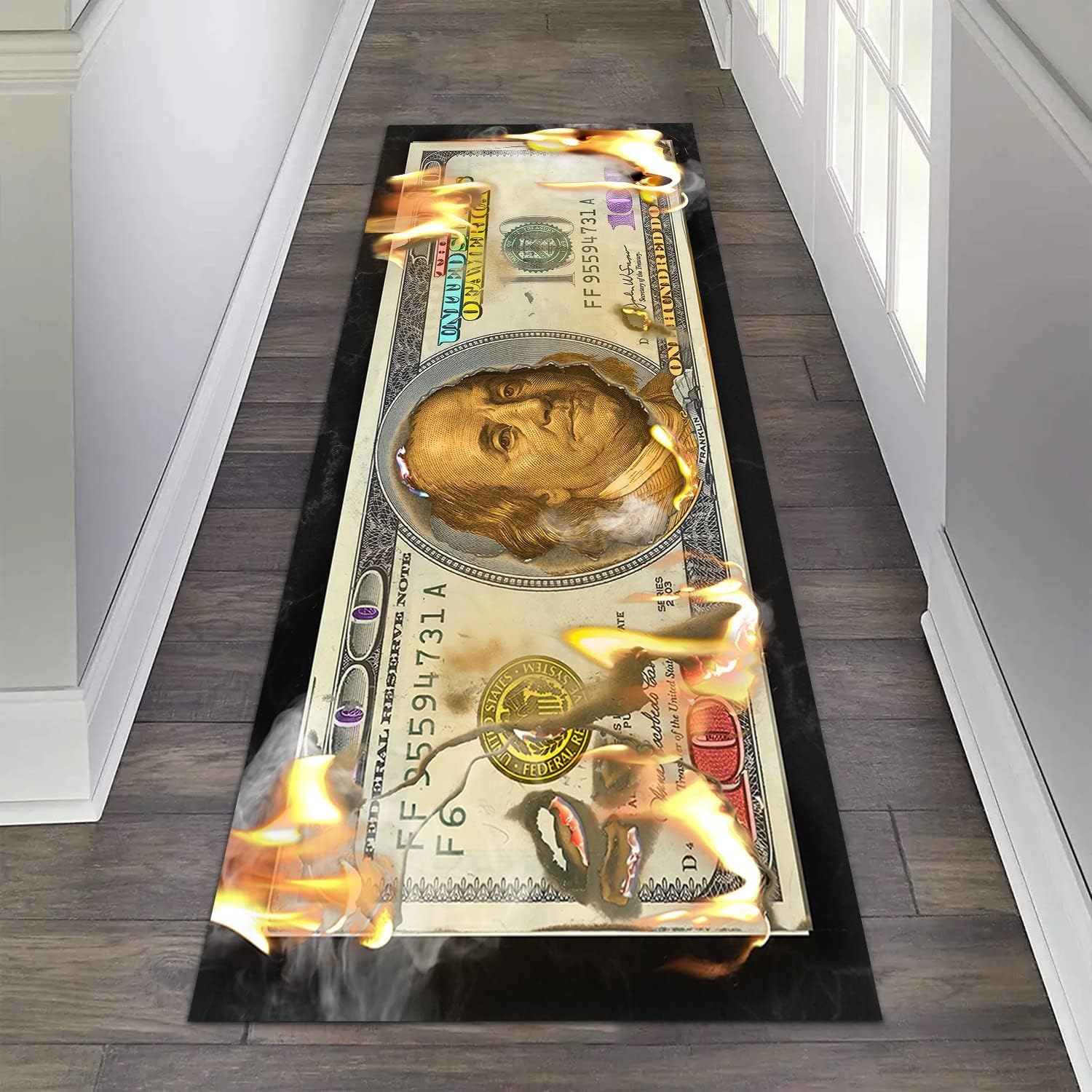 Burning Money – Alfombra decorativa de billetes de 100 dólares, alfombra decorativa creativa para cuarto de servicio, alfombras decorativas para