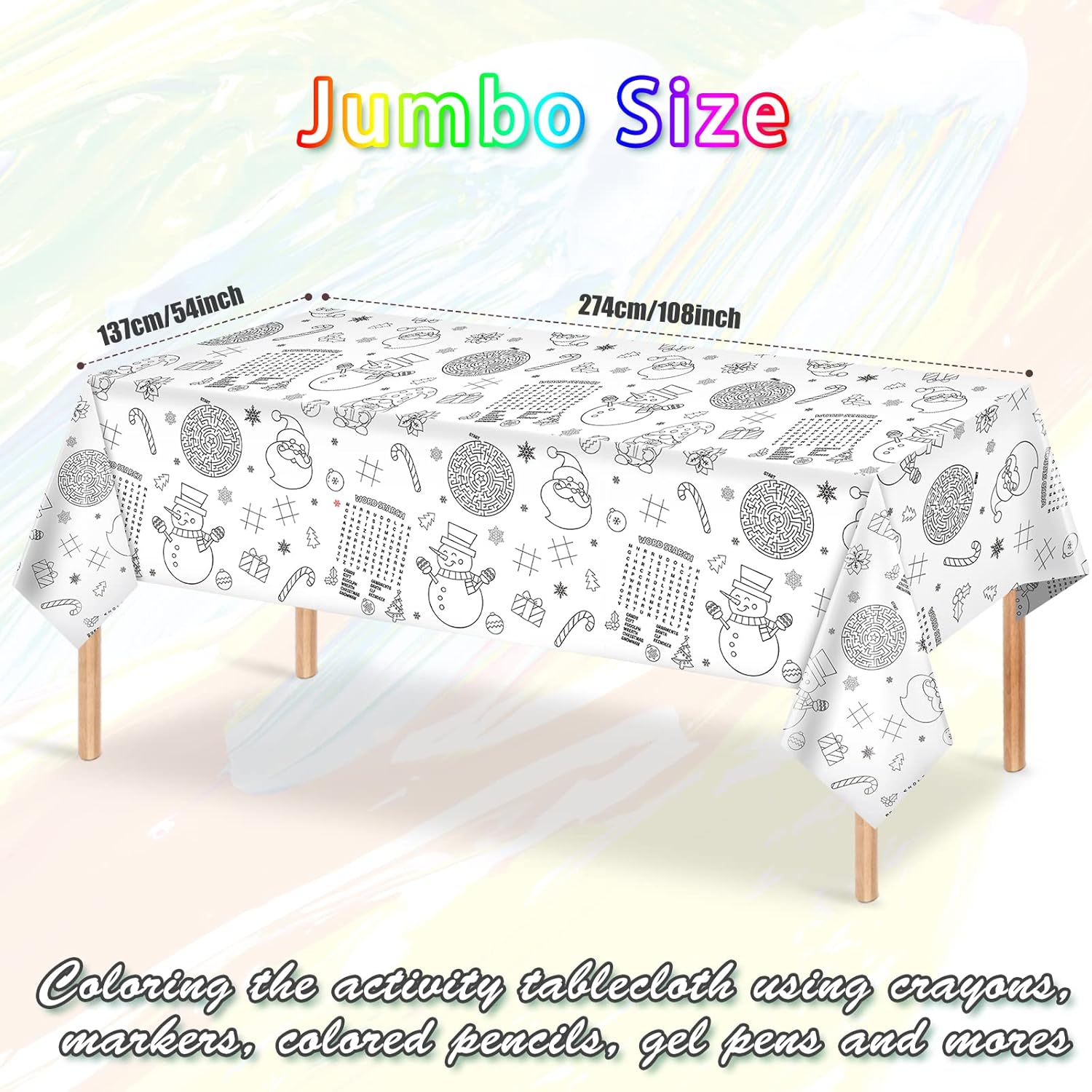 1 mantel de papel de actividades navideñas, mantel desechable de papel de Papá Noel, muñeco de nieve, gnomo, para niños, Navidad, invierno,