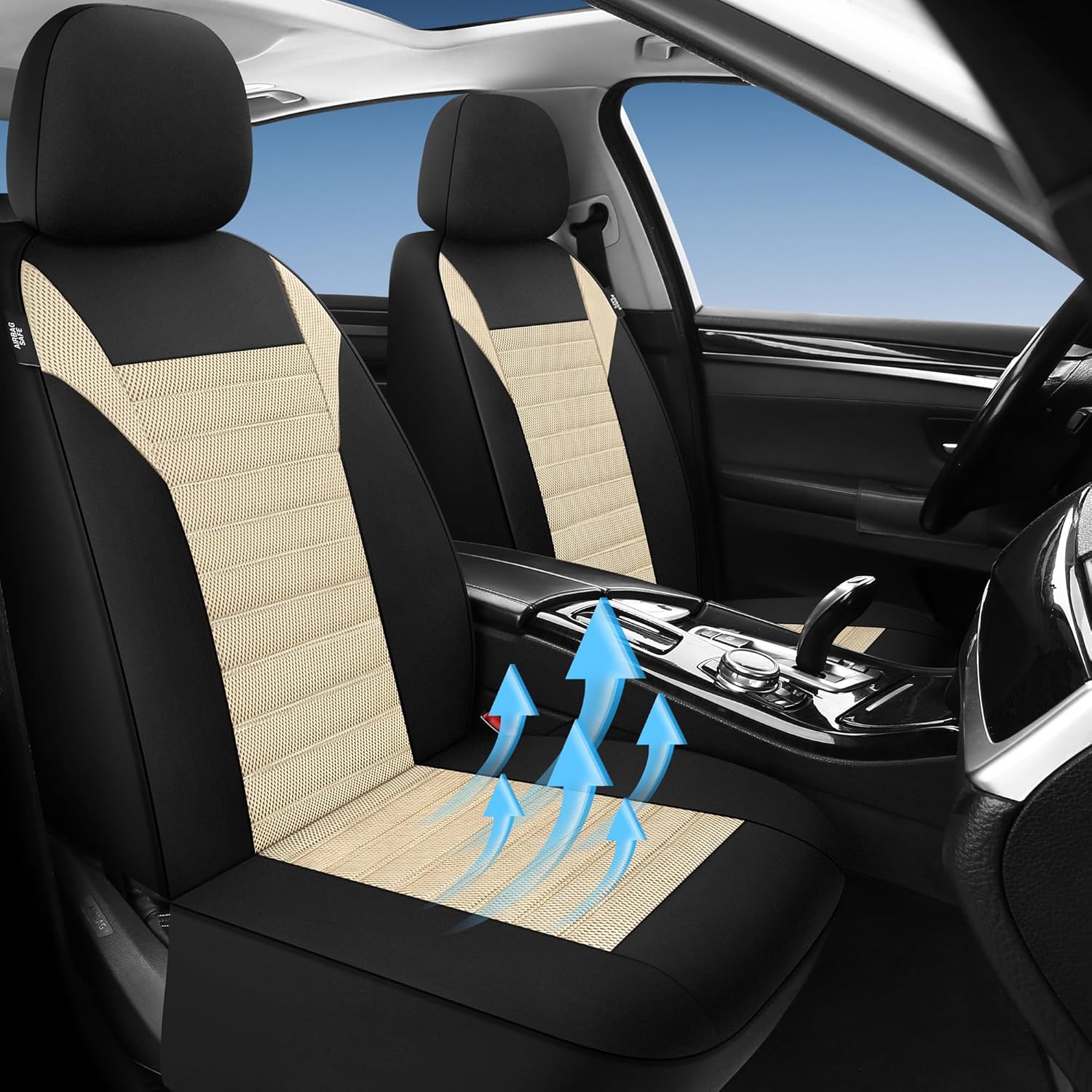 Juego completo de fundas de asiento de automóvil, malla de aire 3D, fundas de asiento de banco dividido delanteras y traseras de tela transpirable