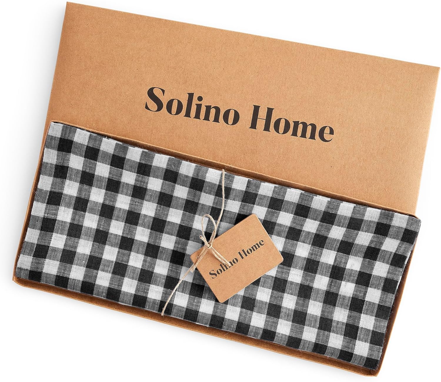 Solino Home Camino de mesa de lino a cuadros de 120 pulgadas de largo, 100% lino puro, 14 x 120 pulgadas, camino de mesa extra largo, color negro,