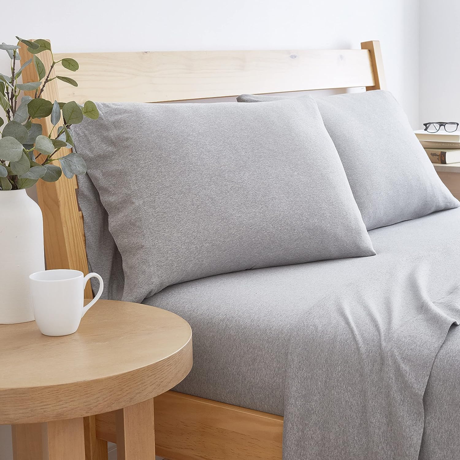EnvioHome Sábanas de jersey de mezcla de algodón con sábana bajera extra profunda y 2 fundas de almohada, color gris claro